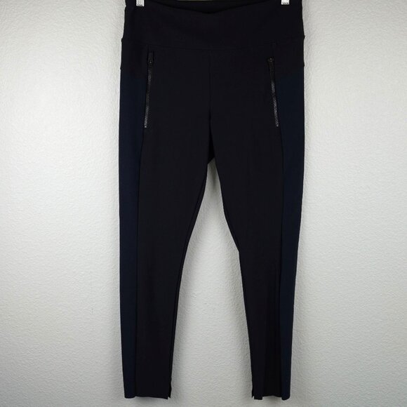 Athleta Colorblock Zip Pocket Leggings Size M Black Navy‎ High Waist Stretch - Picture 1 of 10